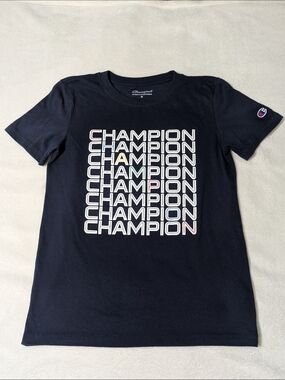 Champion Boys Graphic Logo T-Shirt Navy Blue Size Medium M (8)